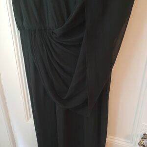 Rare Alice + Olivia black evening gown, silk & cotton layered drape design